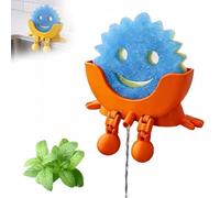 Fyozyon Cute Hanging Sponge Holder with Drainage - Keeps Your Sponge Dry & Smiling, for Scrub Daddy Holder, Funny Sponge Stand for Kitchen Sink (Orange)