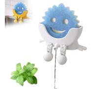 Fyozyon Cute Hanging Sponge Holder with Drainage - Keeps Your Sponge Dry & Smiling, for Scrub Daddy Holder, Funny Sponge Stand for Kitchen Sink (White)