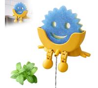 Fyozyon Cute Hanging Sponge Holder with Drainage - Keeps Your Sponge Dry & Smiling, for Scrub Daddy Holder, Funny Sponge Stand for Kitchen Sink (Yellow)