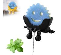 Fyozyon Cute Hanging Sponge Holder with Drainage - Keeps Your Sponge Dry & Smiling, for Scrub Daddy Holder, Funny Sponge Stand for Kitchen Sink (Black)