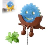 Fyozyon Cute Hanging Sponge Holder with Drainage - Keeps Your Sponge Dry & Smiling, for Scrub Daddy Holder, Funny Sponge Stand for Kitchen Sink (Brown)