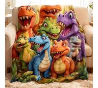 Fyozyon Cute Smiling Dinosaur Blanket for Boys Girls, Soft Warm HD Digital Print Flannel Fleece Throw Blanket, Lightweight Colorful Dinos Print Gifts for Kids, All-Season (51x60in)