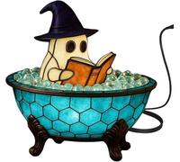 Fyozyon Ghost Bubble Bath Lamp, Handmade Cute Halloween Ghost Night Light with Light Base, Spooky Indoor Lighted Halloween Decoration for Table, Shelf, Fireplace - Spooky Room Decor (1PC)