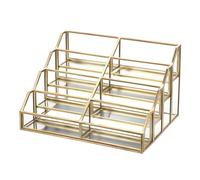 Fyozyon Glass Business Card Holder 2 Slots Gold Business Card Stand Mirrored Base Name Display Holder for Desk Multiple Clear Business Card Holder Display for Office (8 Slots)