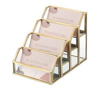 Fyozyon Glass Business Card Holder 2 Slots Gold Business Card Stand Mirrored Base Name Display Holder for Desk Multiple Clear Business Card Holder Display for Office (4 Slots)