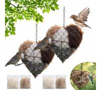 Fyozyon Handmade Alpaca Fiber Bird Nesting Heart,Refillable Nature Wool Material House Winter Shelter,Starter Hummingbird Houses Nester with 2 Bags Nest Materials (2PCS)