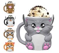 Fyozyon Highland Cow Ice Cream Pint Holder with Handle, Leak-Proof Ice Cream Container with 2 Spoons, Cute Animal Design for Ben & Jerry’s, No Cold Hands, Reusable Gift Idea (Gray,1)