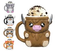 Fyozyon Highland Cow Ice Cream Pint Holder with Handle, Leak-Proof Ice Cream Container with 2 Spoons, Cute Animal Design for Ben & Jerry’s, No Cold Hands, Reusable Gift Idea (Light Brown,1)