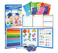 Fyozyon Magnetic Fraction Tiles & Circles Montessori Set for Elementary Kids - Hands-On Math Manipulatives with Activity Book - Learn Fractions, Decimals, Percentages