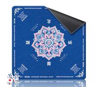 Fyozyon Mahjong Mat for Table 31.5"x31.5" Rubber American Mahjong Mat with Rules, Non Slip Noise Reduction Game Table Cover with Dice for Mahjong, Poker, Board, Card, Tile Games (Blue)