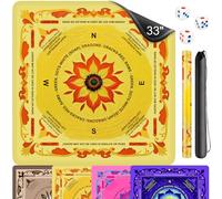 Fyozyon Neoprene Mahjong Mat with Rules, 33x33 Inch Mahjong Mat for Table, Non-Slip Noise Reduction Mah Jongg Mat with Carrying Bag and 3 Dice for Card, Board, Poker, Tile Games, Dominoes (Yellow)