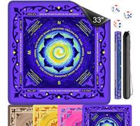 Fyozyon Neoprene Mahjong Mat with Rules, 33x33 Inch Mahjong Mat for Table, Non-Slip Noise Reduction Mah Jongg Mat with Carrying Bag and 3 Dice for Card, Board, Poker, Tile Games, Dominoes (Purple)