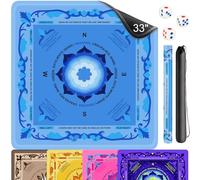 Fyozyon Neoprene Mahjong Mat with Rules, 33x33 Inch Mahjong Mat for Table, Non-Slip Noise Reduction Mah Jongg Mat with Carrying Bag and 3 Dice for Card, Board, Poker, Tile Games, Dominoes (Blue)
