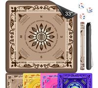 Fyozyon Neoprene Mahjong Mat with Rules, 33x33 Inch Mahjong Mat for Table, Non-Slip Noise Reduction Mah Jongg Mat with Carrying Bag and 3 Dice for Card, Board, Poker, Tile Games, Dominoes (Brown)