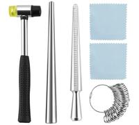 Fyozyon Ring Mandrel Sizer Tool with Metal Mandrel Finger Sizing Measuring Stick and Ring Sizer Guage of 27 Pcs Circle Models Jewelry Sizer Tool and Rubber Jewelers Hammer