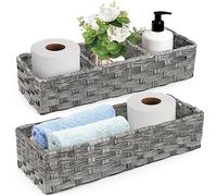 Fyozyon Rustic Farmhouse Toilet Paper Storage Basket, 2-Pack Grey Woven Topper Basket for Toilet Tank Back - Bathroom Décor Essential