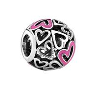 Fyozyon Silver Charm Lucky Beads S925 Sterling Silver Pink Hollowed out Hand-Painted Love Heart Beads Female Bracelet Pendant Charm Valentine's Day DIY Hundred Silver