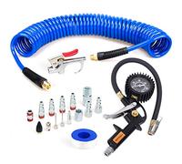 FYPower 18 Pieces Air Compressor Accessories kit, 1/4 inch x 25 ft Recoil Poly Air Compressor Hose Kit, 1/4" NPT Quick Connect Air Fittings, 100 PSI Tire Inflator Gauge, Heavy Duty Blow Gun