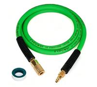 FYPower Air Compressor Whip Hose 3/8" x 6' Hybrid Hose with Fittings Flexible and Twist Resistant 1/4" Industrial Quick Coupler and Plug Kit - Green