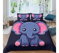 FYQTCIAN CArtoon Elephant 2 Duvet Cover Sets 3 PCS Hotel Quality Quilt Cover Bedding Set Bed Covers with Pillowcases with Zipper Closure Ultra Soft Hypoallergenic Microfiber Double（200x200cm）