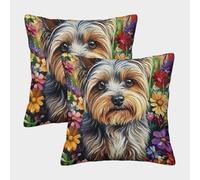 FYQTCIAN Polyester Linen 50x50cm Square Cushion Covers for Living Room Sofa & Couch - Cute Dog Set of 2 Decorative Throw Pillow Cases - Washable & Wrinkle-Resistant Animal Dog