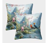 FYQTCIAN Polyester Linen Bird Cushion Covers for Sofa, Couch & Bed - Animal Decorative Throw Pillow Cases Set of 2 - Machine Washable, Fade-Resistant & Wrinkle-Resistant 45x45cm