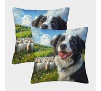 FYQTCIAN Polyester Linen Border Collie Cushion Covers for Sofa, Couch & Bed - Animal Dog Decorative Throw Pillow Cases Set of 2 - Machine Washable, Fade-Resistant & Wrinkle-Resistant 50x50cm