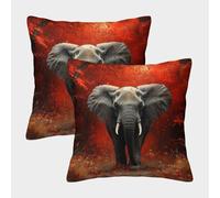 FYQTCIAN Set of 2 Decorative Elephant Cushion Covers for Sofa, Couch & Bed - Polyester Linen Throw Pillow Cases Animal - Durable, Washable & Fade-Resistant Accent Covers 45x45cm