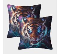 FYQTCIAN Set of 2 Decorative Throw Pillow Covers Animal for Home Décor - Tiger Polyester Linen Cushion Cases for Sofa & Couch - Washable & Fade-Resistant 45x45cm