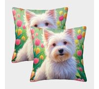 FYQTCIAN Set of 2 Decorative Throw Pillow Covers Art Animal for Home Décor - West Highland White Terrier Polyester Linen Cushion Cases for Sofa & Couch - Washable & Fade-Resistant 45x45cm