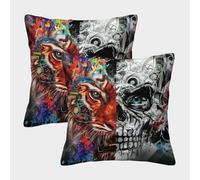 FYQTCIAN Skull Square Decorative Throw Pillow Covers for Living Room Sofa & Couch - Horrible Gothic Polyester Linen Cushion Covers Set of 2 - Washable & Wrinkle-Resistant 45x45cm