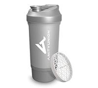 Fyra Protein Shaker 700 ml Container - Powder Pocket - Protein Shaker - BPA Free with Sieve and Scale for Whey and BCCA Shakes, Gym Fitness Isolate and Diet Cup Sport Concentrate (Silver)