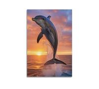FYRCO Cute Dolphin Jumping Up The Sea Waves at Sunset Animal Art Poster Decorative Painting Canvas Poster 12x18inch(30x45cm)
