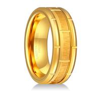 Fyrddyn 8mm Tungsten Rings For Men Women Gold/Silver Engraved Sand Blasted Finish Dome Edge Wedding Band Comfort Fit Size 5-14.5, 8.5, Metal, No Gemstone