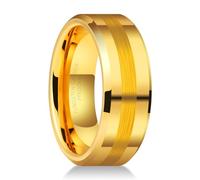 Fyrddyn Classic 8mm Tungsten Rings Black/Silver/Gold Matte Finish Grooved Center Comfort Fit Mens Women Wedding Band Christmas Gift, 7, Metal, No Gemstone