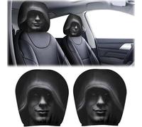 Fyrdyn 2 Pièces Black Hat Mysterious Portrait Headrest Covers - Funny Cartoon Horror Design | Soft Breathable Fabric | Stylish Interior Decor | For Truck Van SUV Scooter