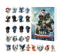 Fyrdyn 24 Days Dragon Ornaments Advent,24 Days of Flat 2D Acrylic Dragon Baby Ornaments Advent - 2025 Merry Christmas Countdown Calendar Animal Pendant for Rearview Mirror Wall Window Tree Door
