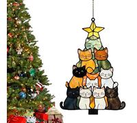 Fyrdyn Cat Christmas Tree Decorations,Acrylic 2d Flat Colorful Cat Ornament for Christmas Tree - Colorful Hangable Sun Catcher for Outdoor Indoor Home Lawn Patio Garden Balconies Yard Porch Kitchen