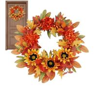Fyrdyn Outdoor Fall Wreath,18 Inches Thanksgiving Garland | 18 Inches Artificial Wreath Decoration with Maple Leaves Orange Red Berries and Sunflowers for Home Farmhouse Porch Front Door Thanksgiving