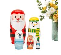 Fyrdyn Russian Nesting Dolls, Christmas Wooden Stacking Ornament | Santa Claus Elk Snowman Nested Decor | for Boys Girls Toddler Adults Party Favor Home Birthday