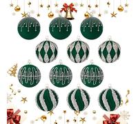 Fyrdyn Velvet Balls for Christmas Tree | 12-Piece Flocked Christmas Balls Tree Ornaments,Holiday Home Decor for Indoor Outdoor Party Bedroom Living Room Kitchen Table Mantel Garland
