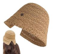 Fyrdyn Woven Bucket Hat | Packable Straw Bucket Hats for Women | Breathable Handmade Headwear Sun Protection Casual Fisherman for Travel Hiking Camping Outdoor Birthday Spring Summer Beach Khaki