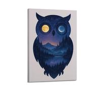 FYRN Animal Poster North America Forest Night Double Exposure Owl24x36inch(60x90cm)