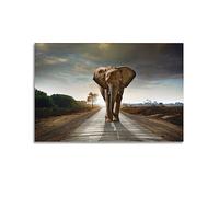 FYRN Animals Poster Elephant Walking on The Road Poster Wall Art Print Retro Aesthetic Room Decor Office Decorations 20x30inch(50x75cm) Unframe-style