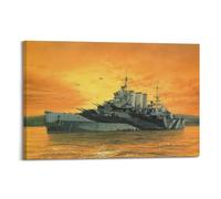 FYRN Military Battleship Poster WWII HMS Sussex Poster Wall Art Print Retro Aesthetic Room Decor Office Decorations 08x12inch(20x30cm) Frame-style