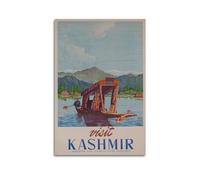FYRN Vintage Visit Kashmir Pole Boat India Travel Poster Wall Art Print Retro Aesthetic Room Decor Office Decorations 08x12inch(20x30cm) Unframe-style