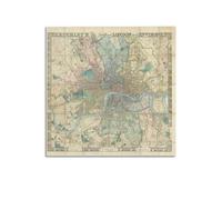 FYRNQ Vintage Map A Superb Wall Map of London in The Mid 19th Century Poster Wall Art Print Retro Aesthetic Room Decor Painting Canvas Home And Office Decorations 28x28inch(70x70cm) Unframe-style