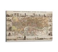 FYRNQ Vintage Map Plan of London during The Reign of William IV Poster Wall Art Print Retro Aesthetic Room Decor Painting Canvas Home And Office Decorations 24x36inch(60x90cm) Frame-style