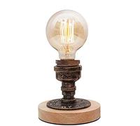 FYSI Jorunhe Loft Vintage Industrial Desk Lamp Base E27 Edison Led Desk Table Lights Bedside Antique Wood Desk Accent Lamps Nightstand for Cafe Bar Bedroom Living Room Decoration