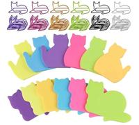 FYSL 12 Pack Sticky Notes (360 Sheets) with 30 Cat Paper Clips - Cute Animal Shaped Self-Stick Memo Pads, Fun Party Bag Fillers for Kids, School & Office Supplies, 70x60mm, 6 Color